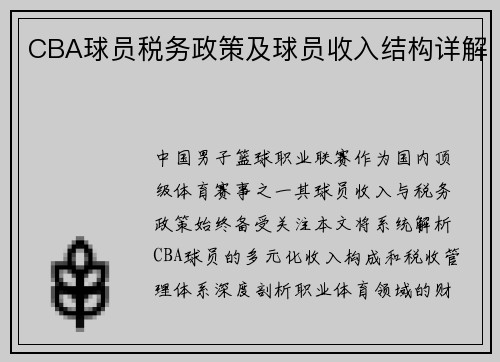 CBA球员税务政策及球员收入结构详解
