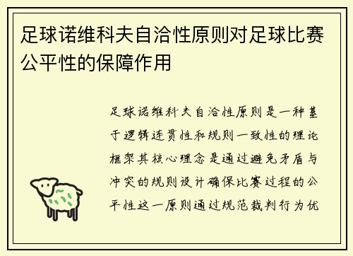 足球诺维科夫自洽性原则对足球比赛公平性的保障作用